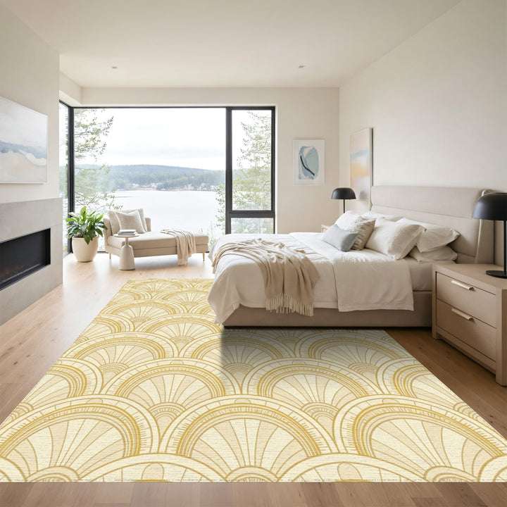 Golden Art Deco Fan Medallion Rug