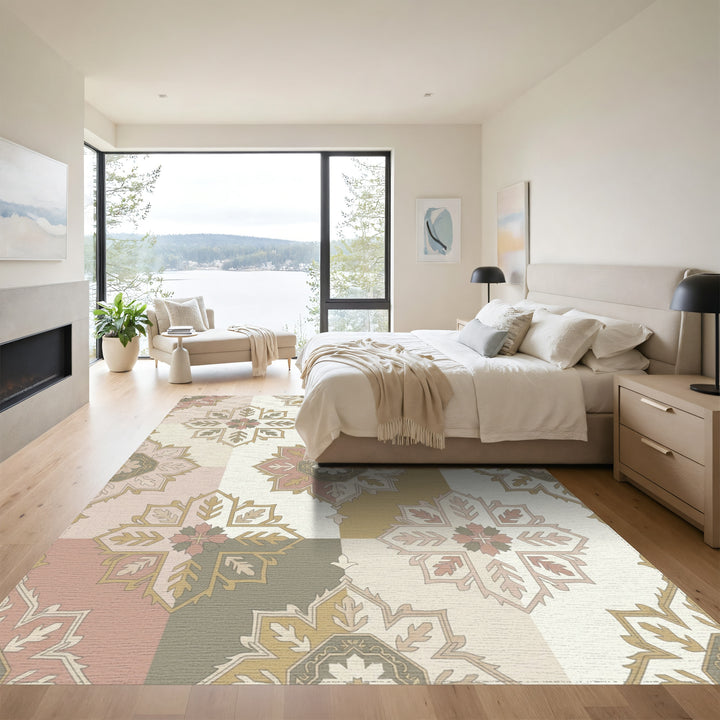 Soft Pastel Geometric Medallion Rug