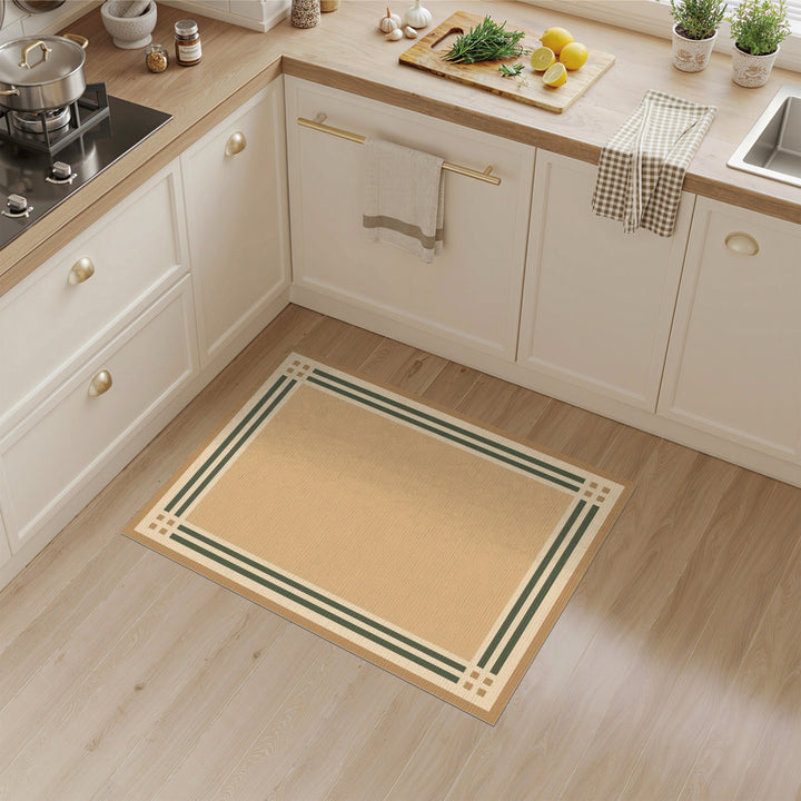 Beige and Neutral Tan Geometric Border Area Rug