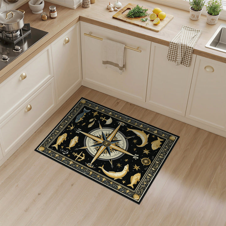 Nautical Gold Compass Area Rug