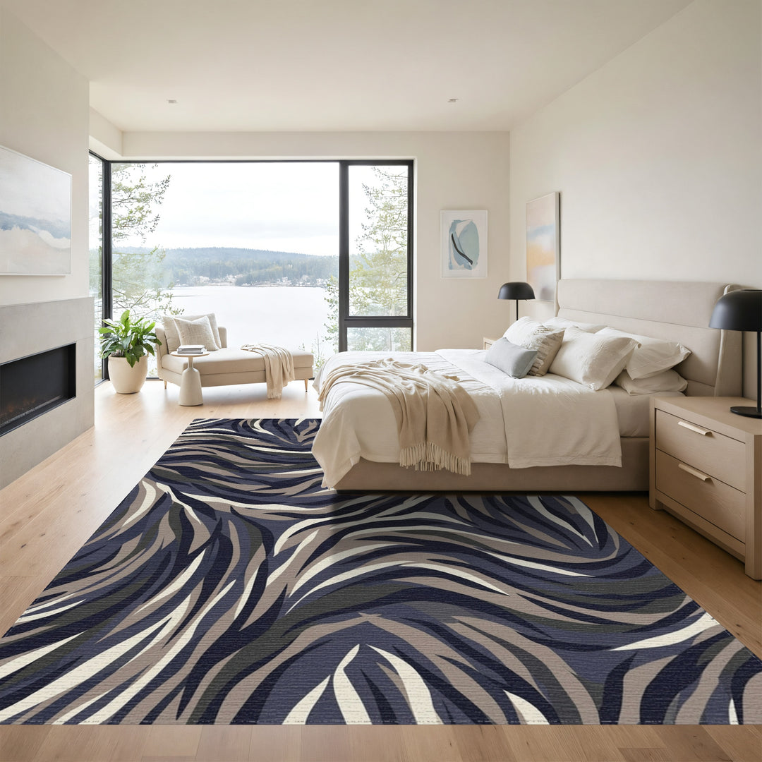 Dark Slate Abstract Swirl Stripe Rug