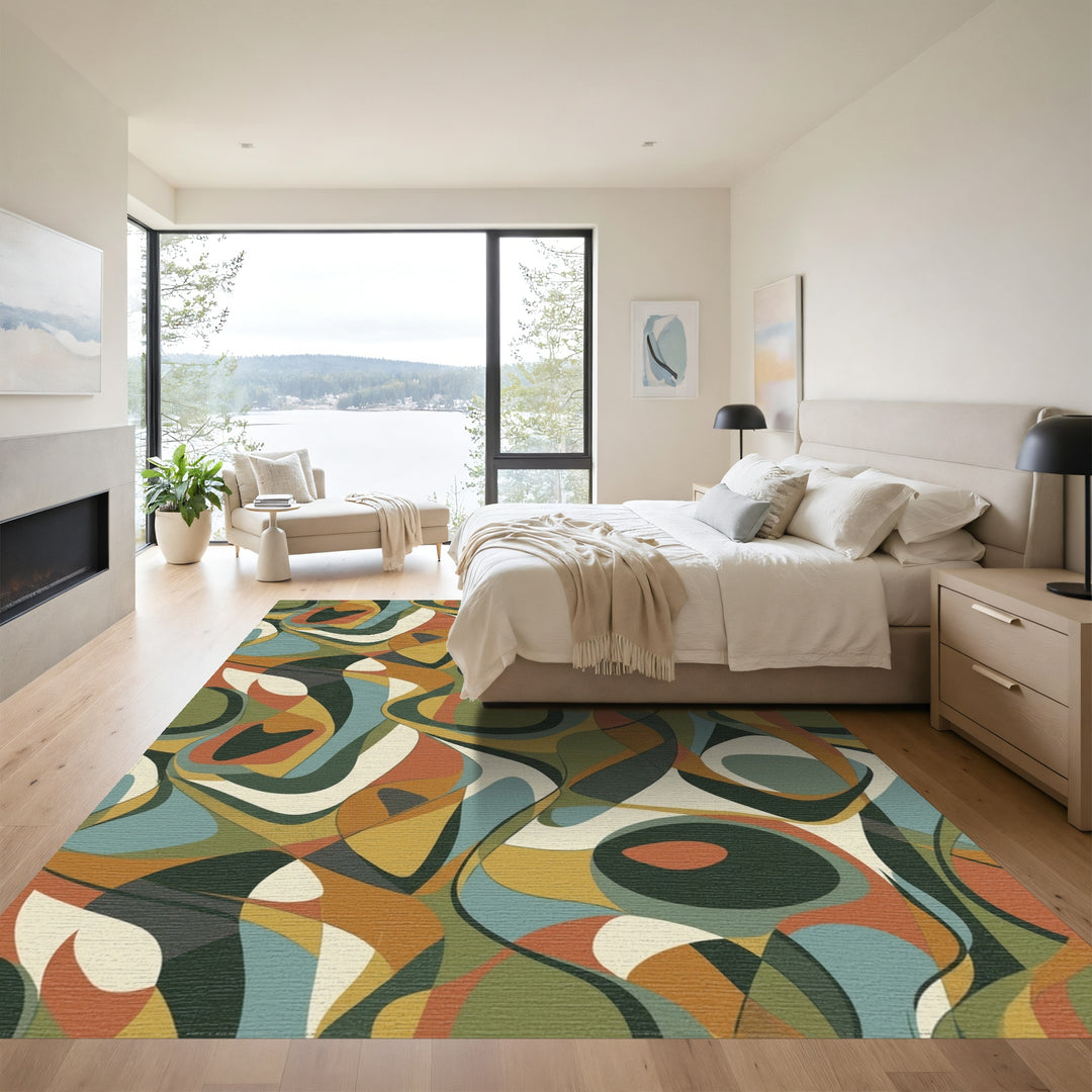 Retro Organic Swirl Abstract Rug