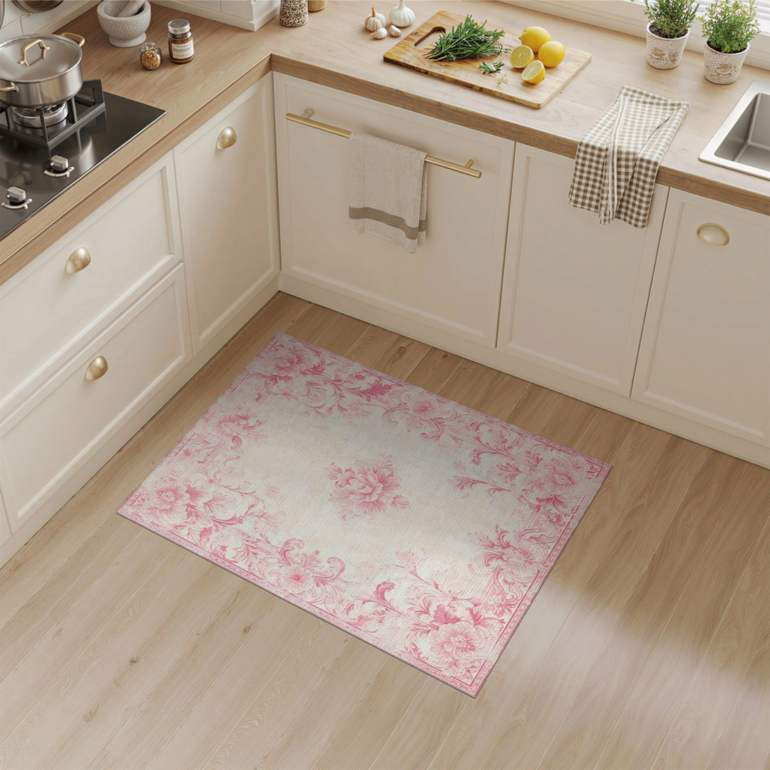 Vintage Pink Floral Area Rug