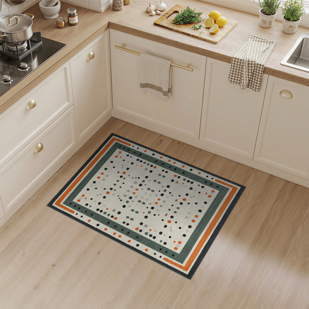 Modern Geometric Dot Area Rug with Orange Border