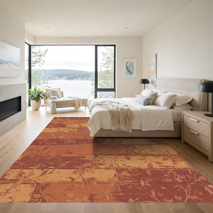 Rustic Terracotta Floral Vine Rug