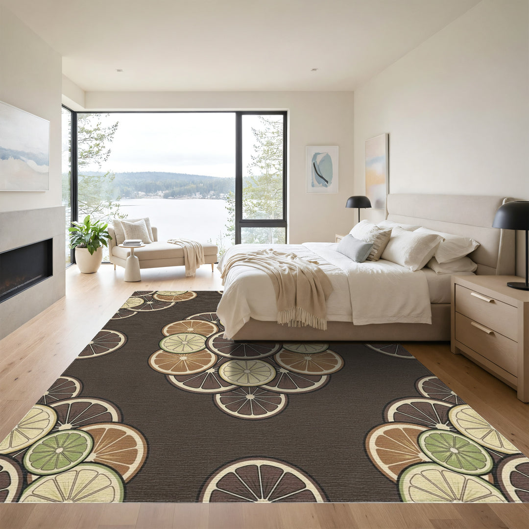Citrus Slices Brown Cream Green Arrangement Rug