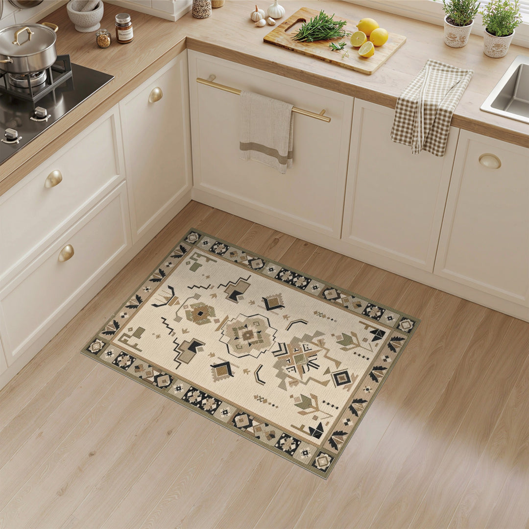 Beige Heritage Tribal Geometric Area Rug