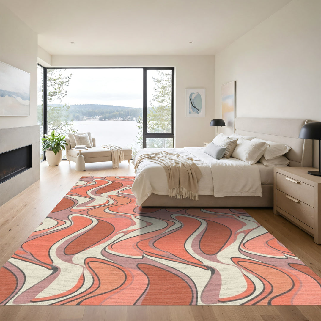 Retro Coral Abstract Wavy Flow Rug