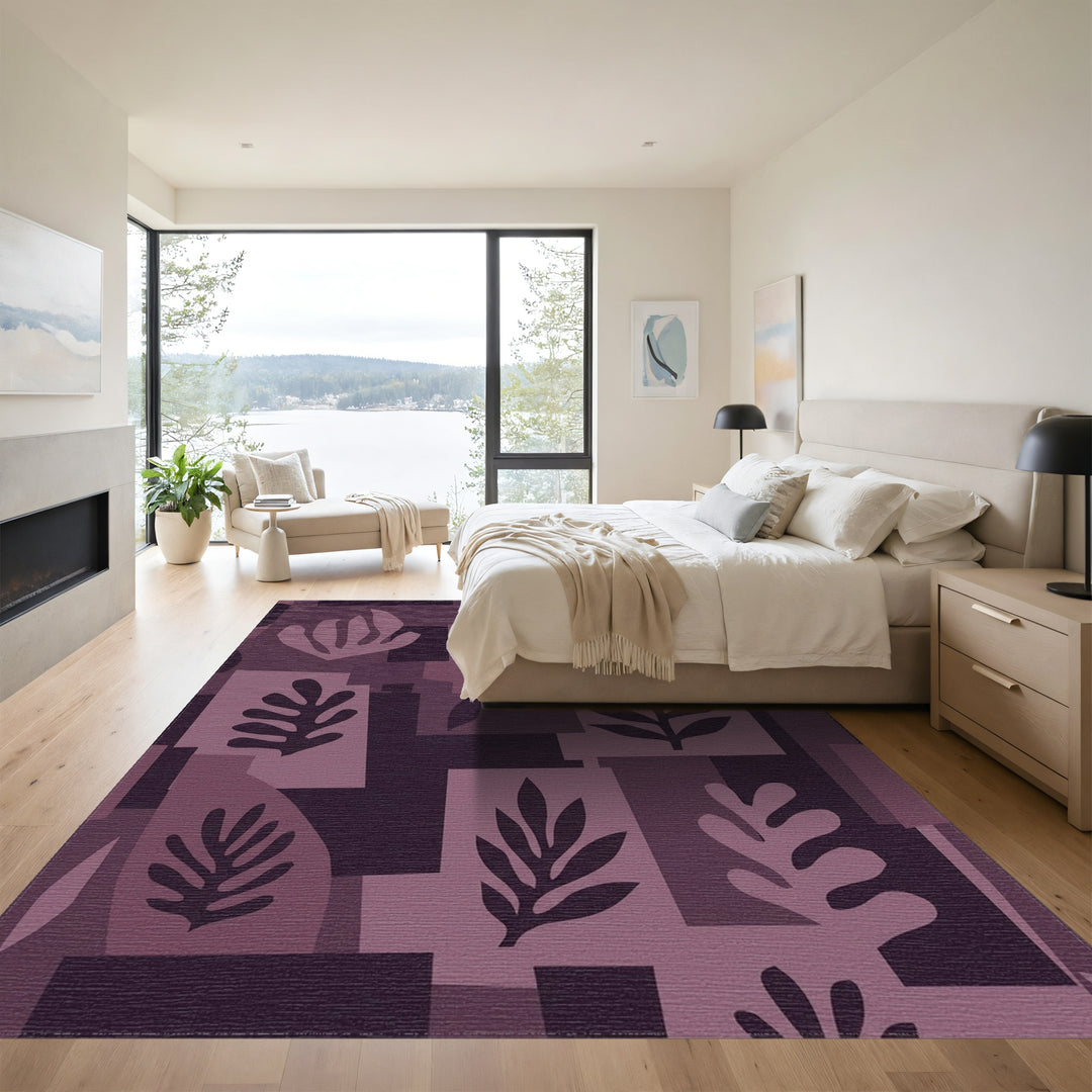Modern Plum Botanical Collage Rug