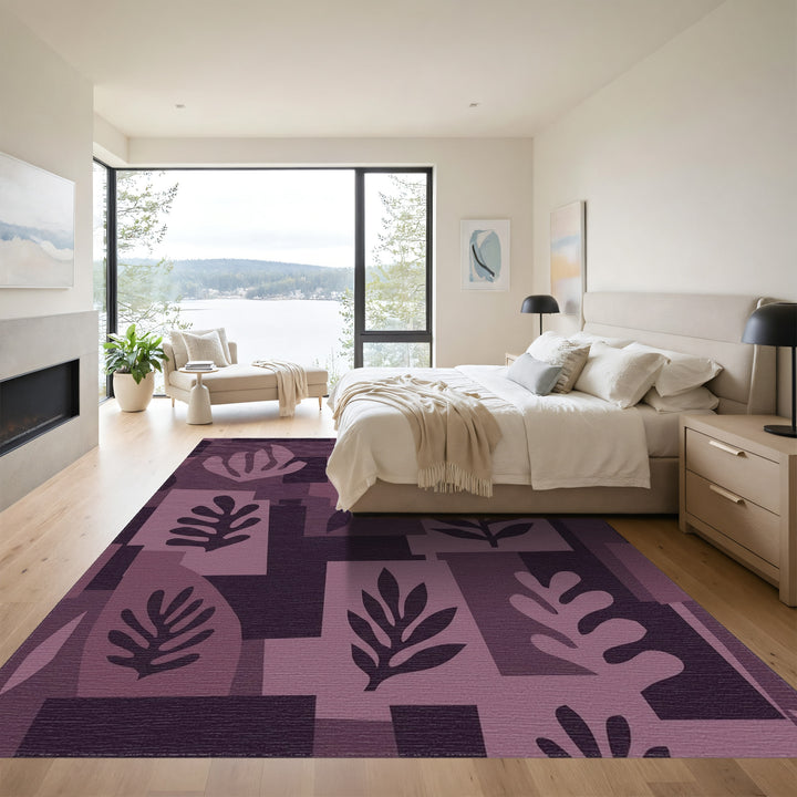 Modern Plum Botanical Collage Rug