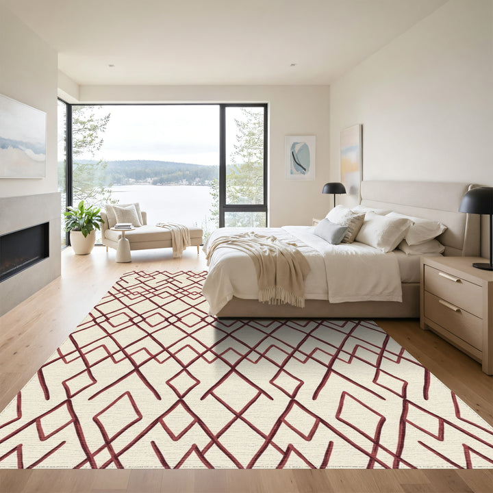 Geometric Crimson Diamond Repeat Rug