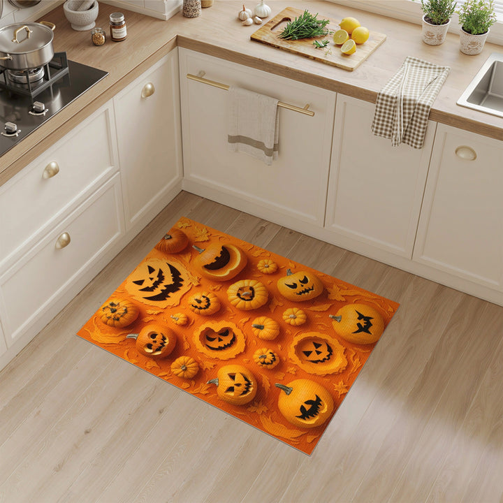Orange Pumpkin Patch Jack-o'-Lantern Area Rug