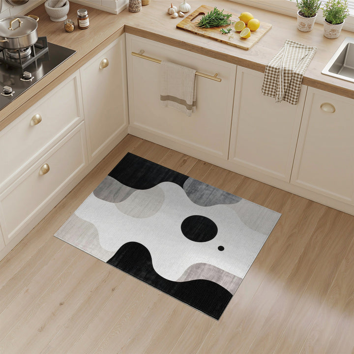 Black White Abstract Wave Area Rug