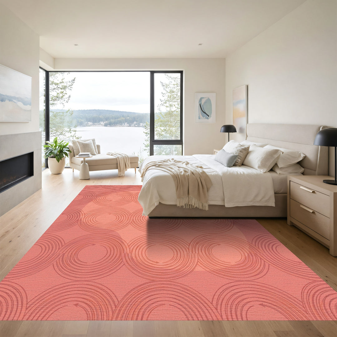 Coral Swirling Circles Repeat Rug