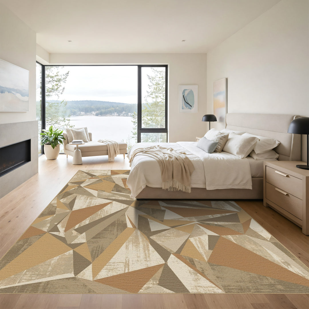 Earthy Tones Abstract Geometric Polygon Rug