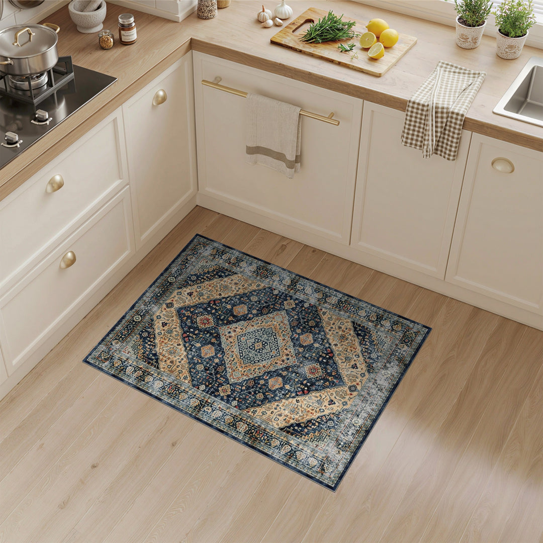 Navy Blue Distressed Persian Area Rug