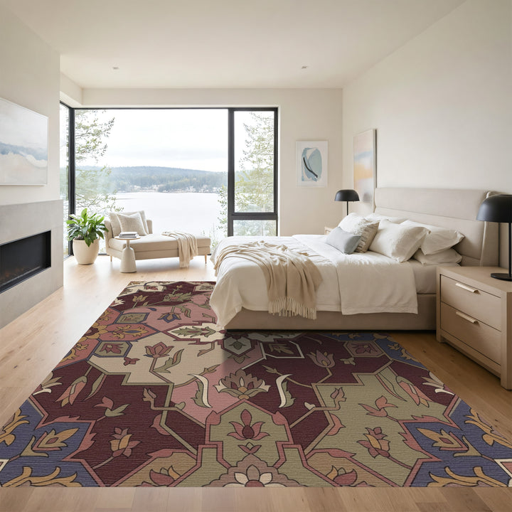 Deep Rose Floral Medallion Harmony Rug