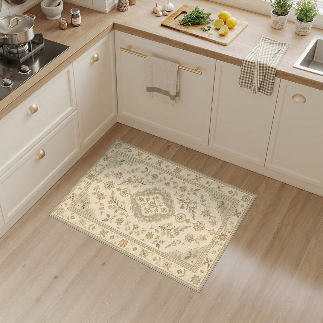 Beige Vintage Floral Medallion Area Rug