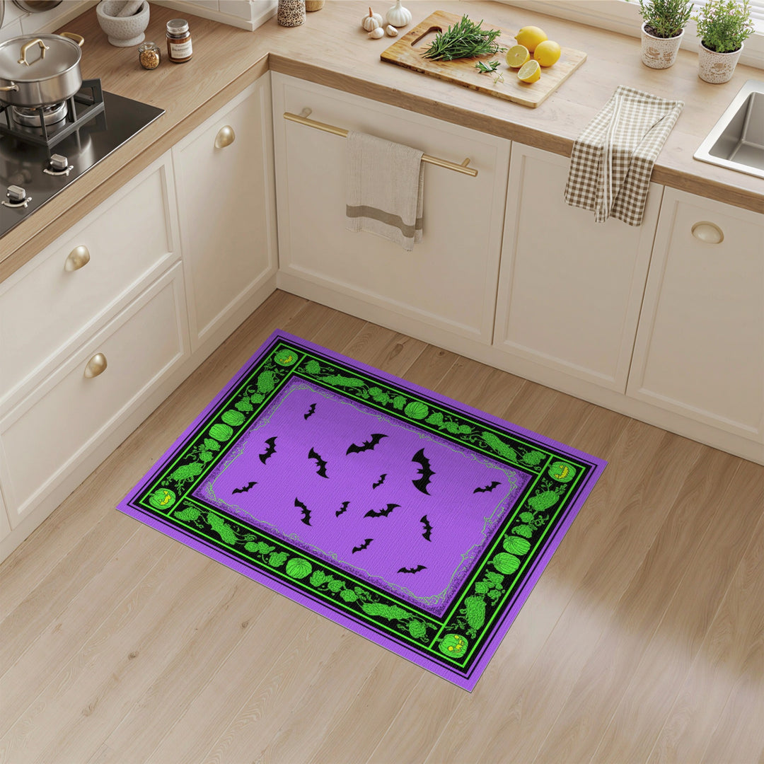 Purple Bats and Pumpkins Halloween Area Rug