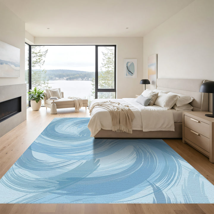Serene Blue Swirl Abstract Rug
