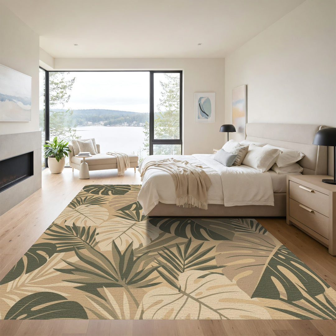 Earthy Tone Tropical Foliage Rug