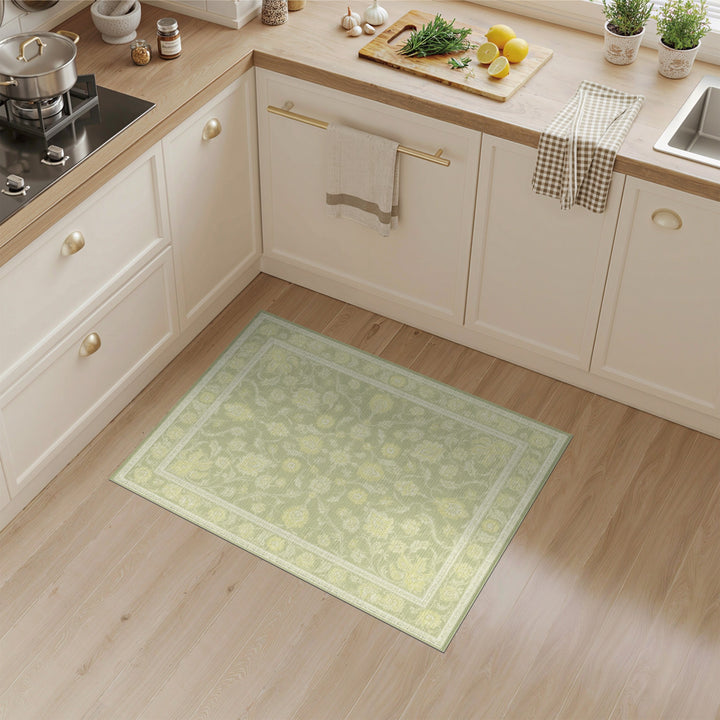 Green ODIKA Sage Green Floral Vintage Area Rug