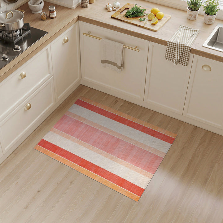Geometric Modern Pink Striped Washable Area Rug