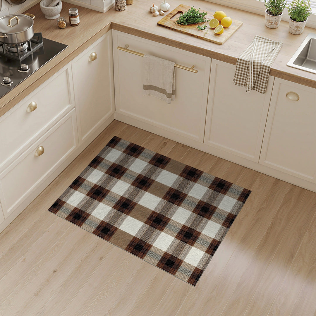 Brown and Tan Brown Plaid Checkered Area Rug