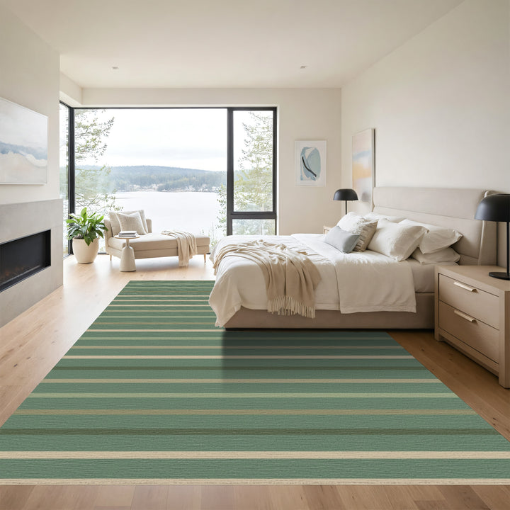 Earthy Sage Green Horizontal Stripes Rug