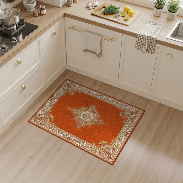 Red Traditional Persian Area Rug with Ivory Medallion