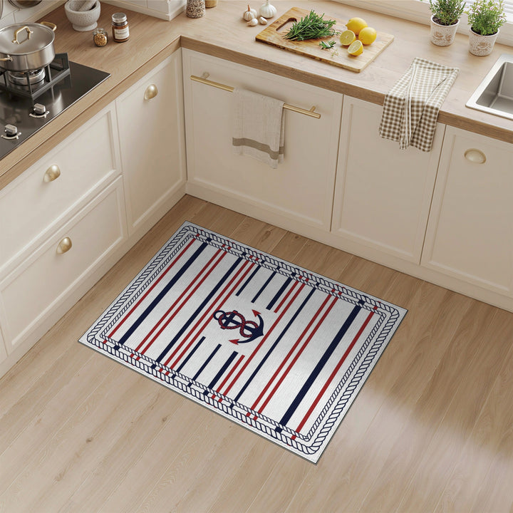 Nautical Anchor Striped Coastal Area Rug