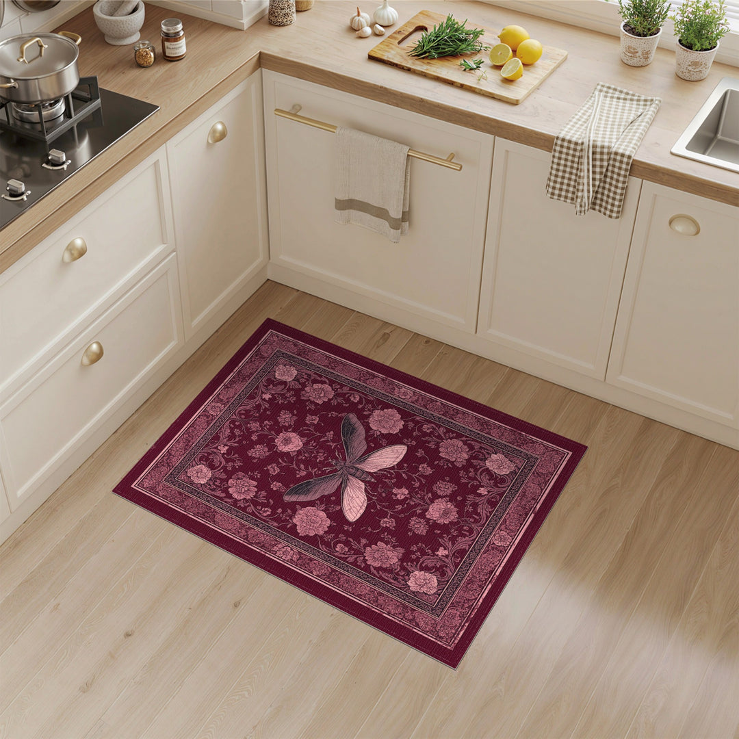Moth Floral Red Vintage Area Rug