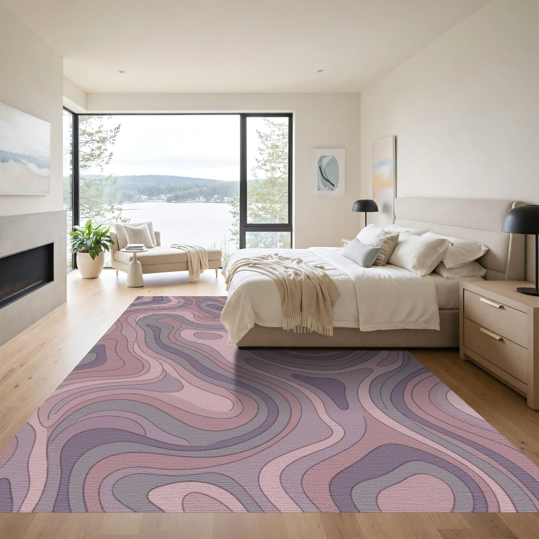 Dusty Rose Topographic Wave Rug
