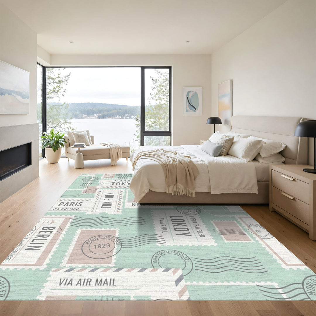 Vintage Travel Postmark Collage Square Rug