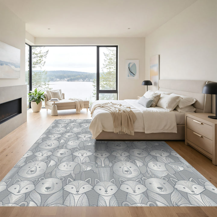 Woodland Friends Silvery Gray Animals Rug