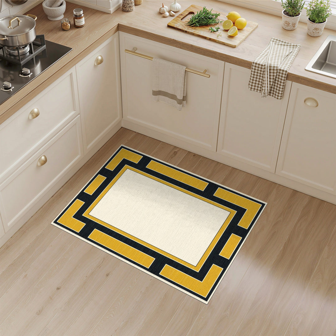 Gold Geometric Border Area Rug