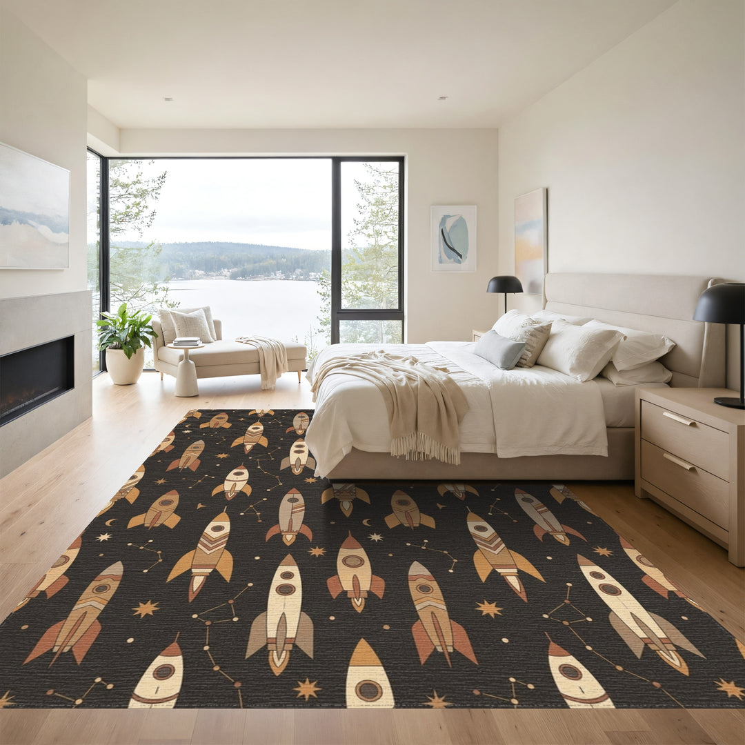 Space Rockets Constellation Earth Tones Rug
