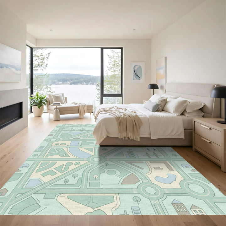 Urban Cityscape Geometric Road Network Rug