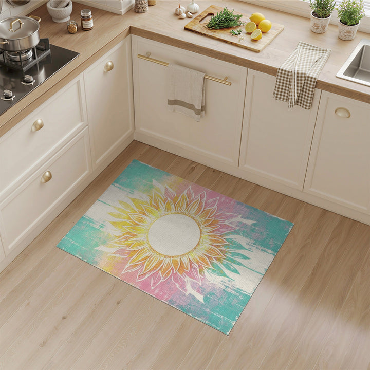 Vibrant Sunflower Distressed Vintage Rug