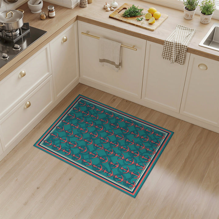 Red Anchor Teal Coastal Area Rug