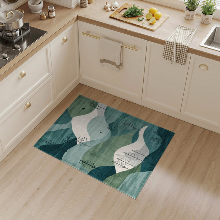 Blue Teal Abstract Hills Area Rug