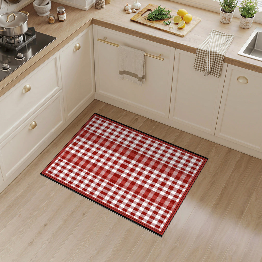 Rustic Farmhouse Red Gingham Checkered Area Rug