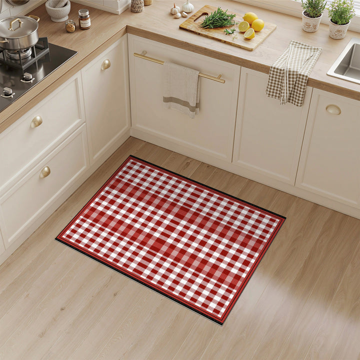 Rustic Farmhouse Red Gingham Checkered Area Rug