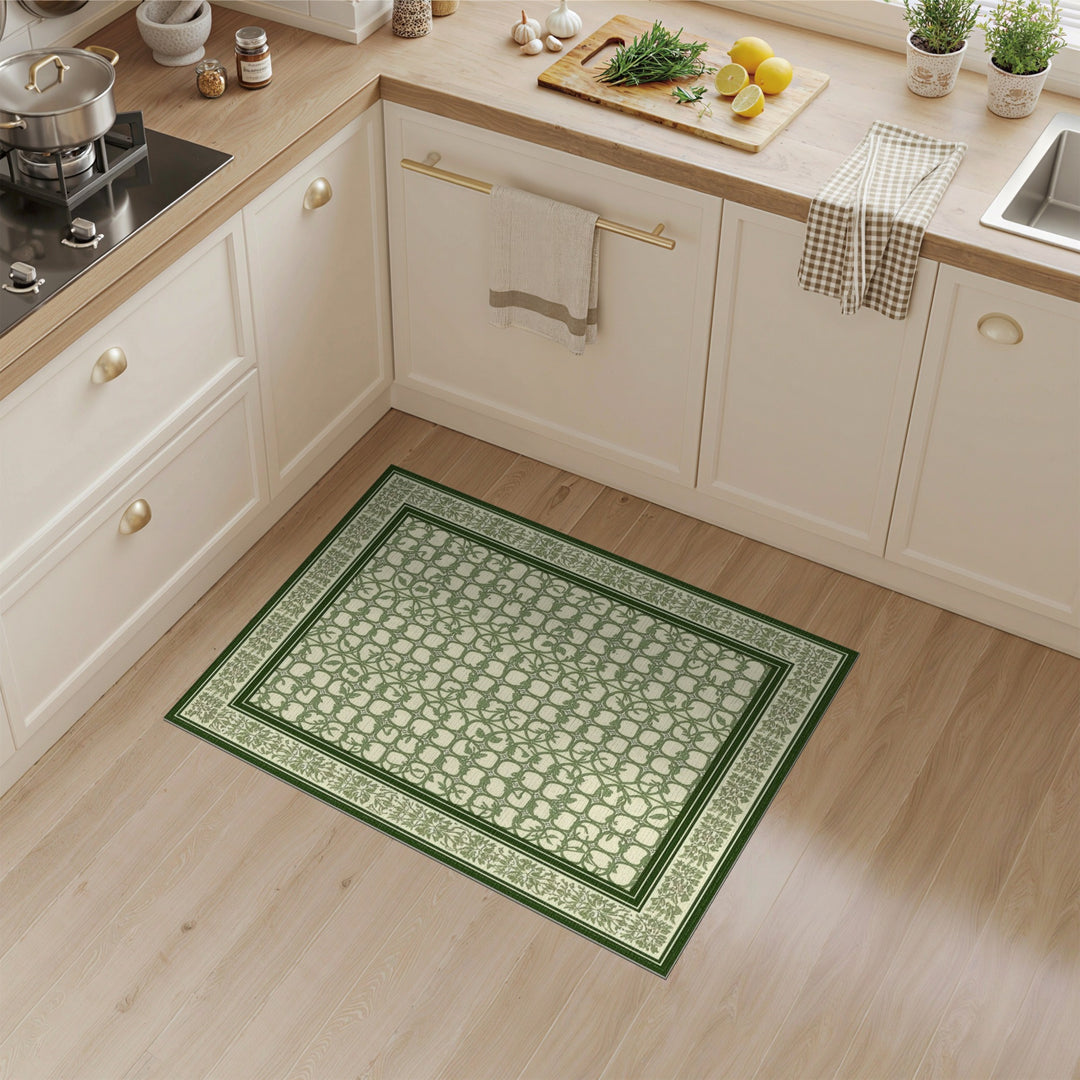 Green Floral Vintage Area Rug