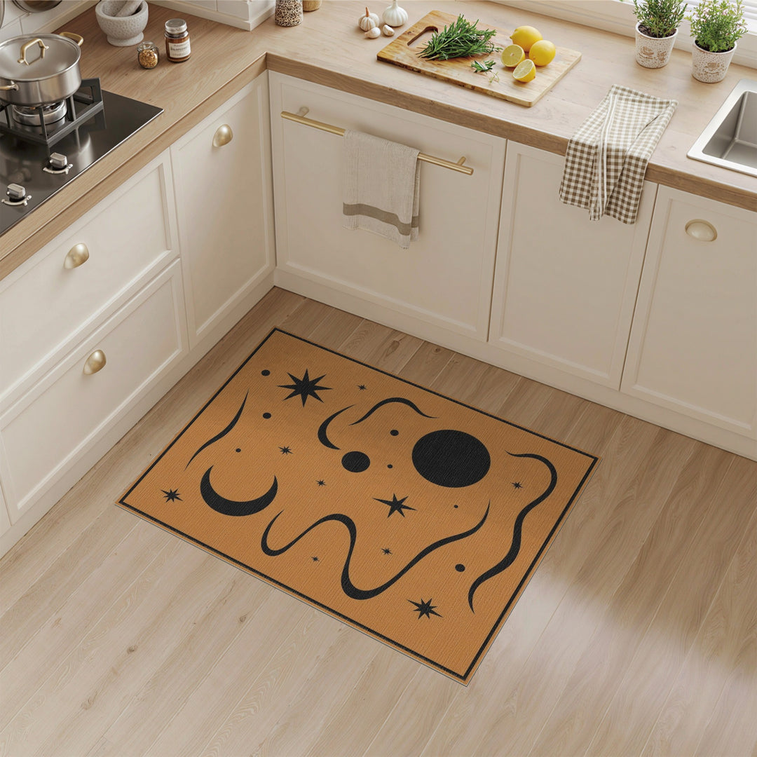 Celestial Moon and Stars Brown Area Rug