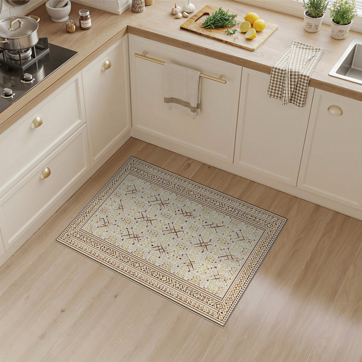 Beige Brown Geometric Tribal Area Rug