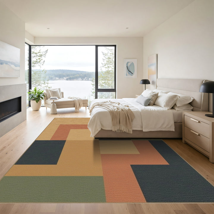 Terracotta Olive Geometric Blocks Rug