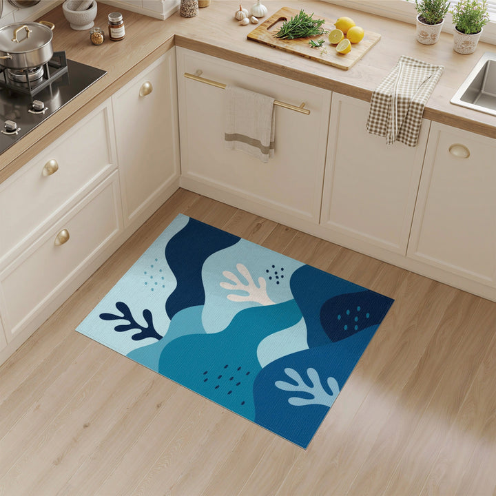 Blue Teal Abstract Wave Area Rug