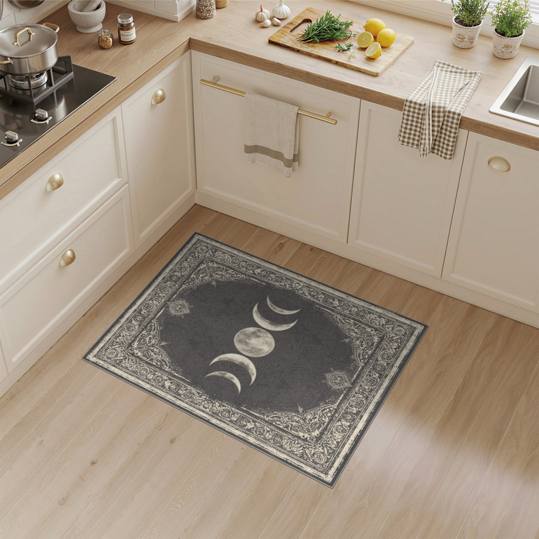 Moon Phases Black White Distressed Vintage Rug