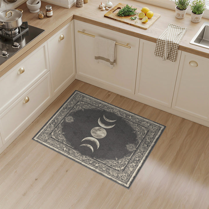 Moon Phases Black White Distressed Vintage Rug